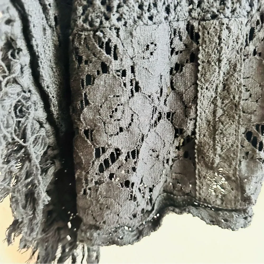 Aqua Black Knit Fringe Poncho Size M